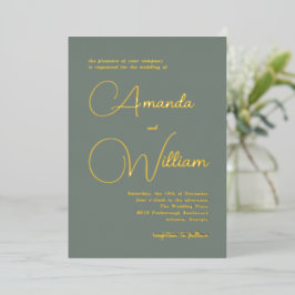 Invitación Con Relieve Metalizado Caligrafía moderna simple en verde salvia profundo