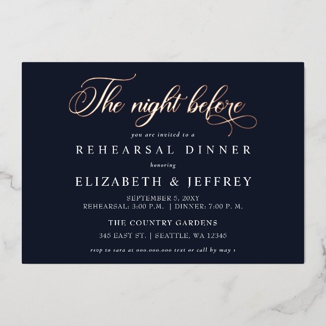Invitación Con Relieve Metalizado Caligrafía naval La noche antes de la cena del ens (Anverso)