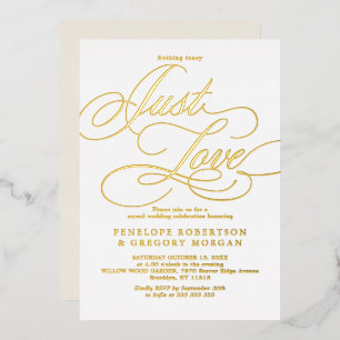 Invitación Con Relieve Metalizado Caligrafía oro nada lujoso solo amor boda