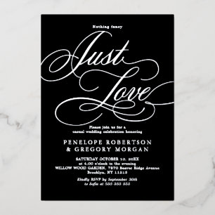 Invitación Con Relieve Metalizado Caligrafía plata nada lujoso solo amor boda