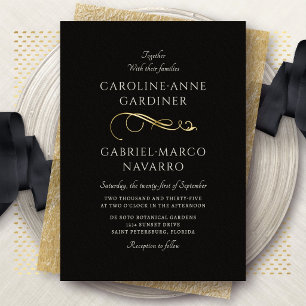 Invitación Con Relieve Metalizado Caligrafía Romántica para Boda