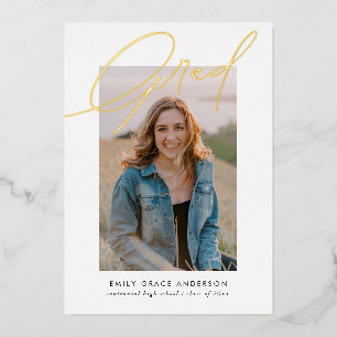 Invitación Con Relieve Metalizado Caligrafía simple a la moda Tres Graduación de fot