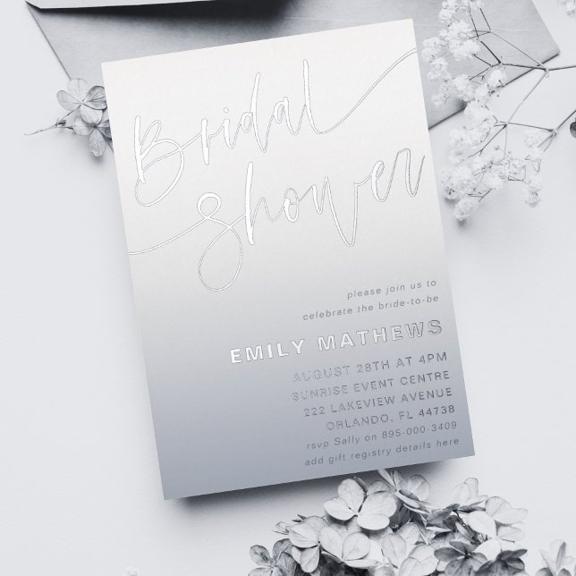 Invitación Con Relieve Metalizado Caligrafía simple azul y plateada Bridal Showerl (Subido por el creador)
