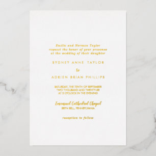 Invitación Con Relieve Metalizado Caligrafía Simple Boda Tradicional Dorado