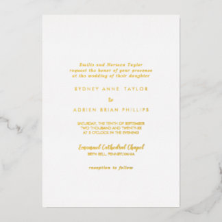 Invitación Con Relieve Metalizado Caligrafía simple Boda tradicional oro