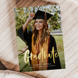 Invitación Con Relieve Metalizado Caligrafía simple moderna Dos Graduación fotográfi