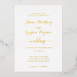 Invitación Con Relieve Metalizado Caligrafía Swash Script Bodas Dorado