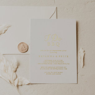 Invitación Con Relieve Metalizado Caligrafía  Yo me caso Fiesta de compromiso BBQ Or