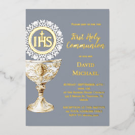 Invitación Con Relieve Metalizado Cáliz anfitrión primera comunión
