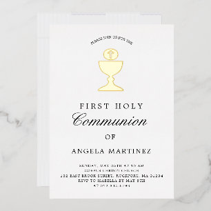 Invitación Con Relieve Metalizado Cáliz de papel de oro para Primera Comunión Católi
