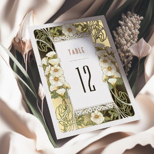 Invitación Con Relieve Metalizado Calla Lily Table Números Art Nouveau Mucha