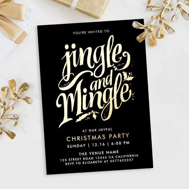 Invitación Con Relieve Metalizado Calligrafía De Oro Negro De Estilo Jingle Y Mingle (Subido por el creador)