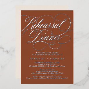 Invitación Con Relieve Metalizado Calligrafía Plata terracota Ensayo Cena