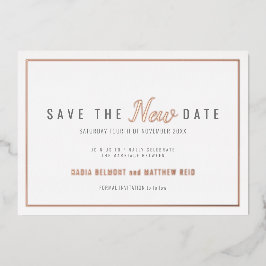 Invitación Con Relieve Metalizado cambio de evento boda guardar la nueva fecha oro r