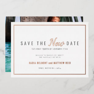 Invitación Con Relieve Metalizado Cambio de evento de boda guardar la nueva fecha ro