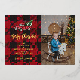 Invitación Con Relieve Metalizado Camión navideño y cheque búfalo V