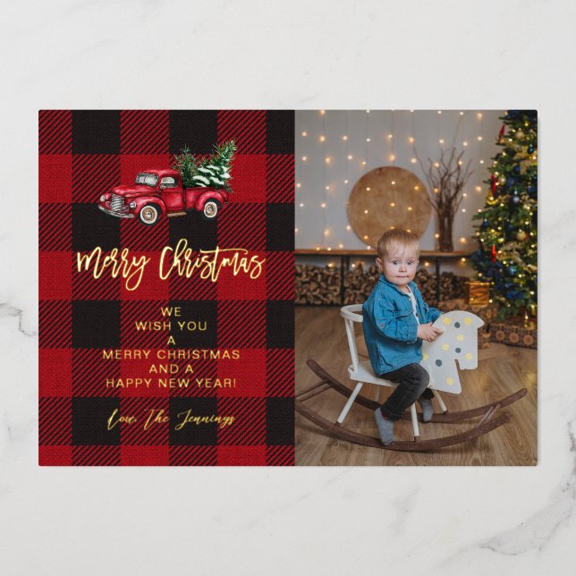 Invitación Con Relieve Metalizado Camión navideño y cheque búfalo V (Anverso)