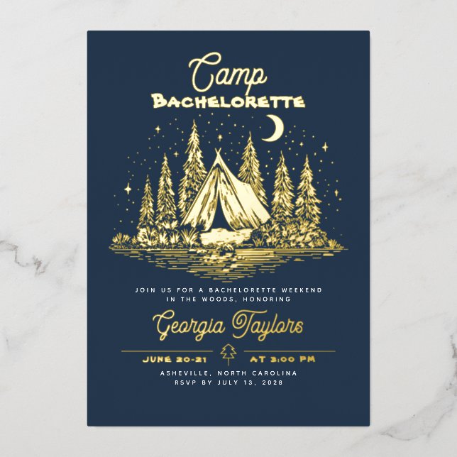 Invitación Con Relieve Metalizado Camp Bachelorette Foil Invitation (Anverso)
