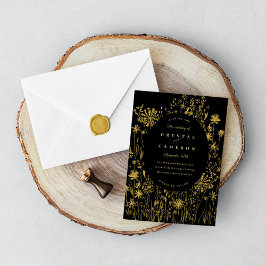 Invitación Con Relieve Metalizado Campo Floral de Flor Silvestre Bordada Oro