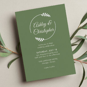 Invitación Con Relieve Metalizado Camuflaje de Marco de Follaje Moderno Verde Boda
