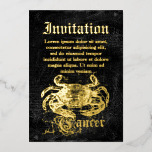Invitación Con Relieve Metalizado Cáncer del Zodiaco Vintage