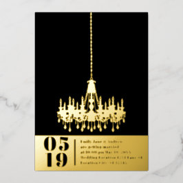 Invitación Con Relieve Metalizado Candil Moderno Simple Elegante Dorado Boda