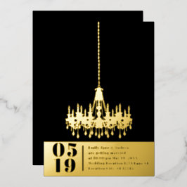 Invitación Con Relieve Metalizado Candil Moderno Simple Elegante Dorado Boda