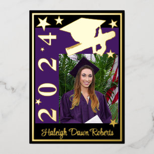Invitación Con Relieve Metalizado Capa de fotografía, Diploma, Estrellas, Graduación