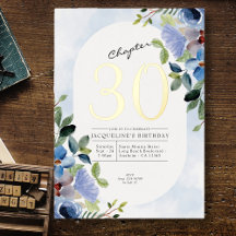 Capítulo 30 Floral Azul Cumpleaños 30 Dorado