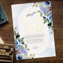 Capítulo 50 Floral Azul Cumpleaños 50 Dorado