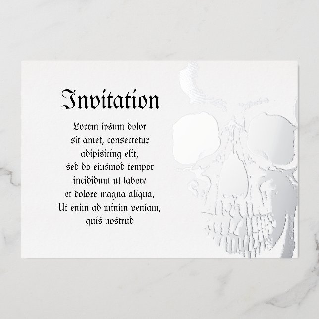 Invitación Con Relieve Metalizado Cara de cráneo (Anverso)