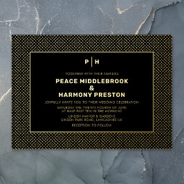 Invitación Con Relieve Metalizado Carnaby Confetti Gold Black Boda