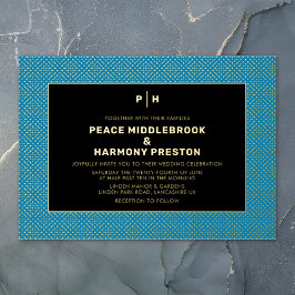 Invitación Con Relieve Metalizado Carnaby Confetti Gold Blue Boda