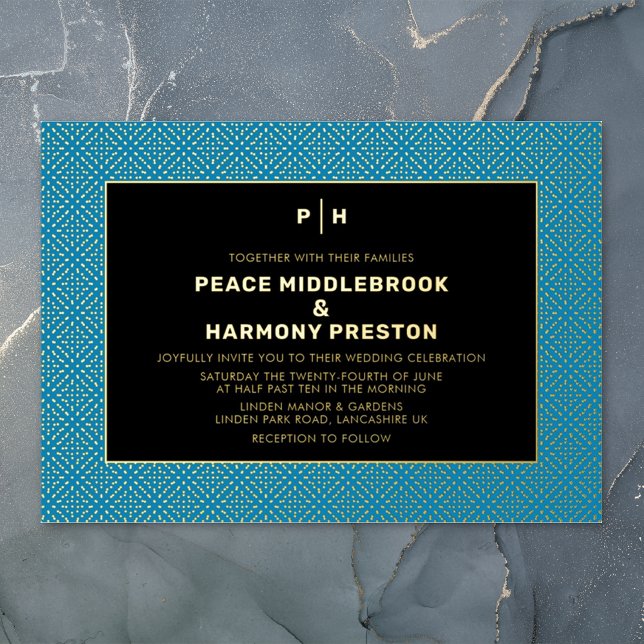 Invitación Con Relieve Metalizado Carnaby Confetti Gold Blue Boda (Subido por el creador)