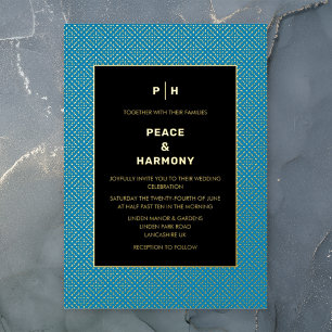 Invitación Con Relieve Metalizado Carnaby Confetti Gold Blue Boda