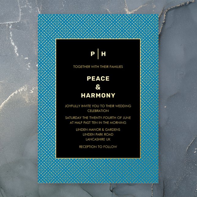 Invitación Con Relieve Metalizado Carnaby Confetti Gold Blue Boda (Subido por el creador)