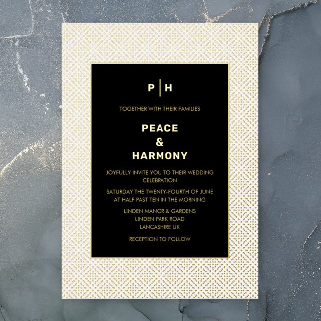 Invitación Con Relieve Metalizado Carnaby Confetti Gold Boda Blanco Negro (Subido por el creador)