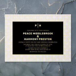 Invitación Con Relieve Metalizado Carnaby Confetti Gold Boda Blanco Negro