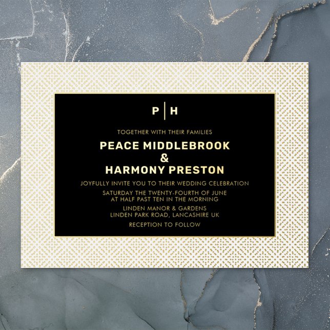 Invitación Con Relieve Metalizado Carnaby Confetti Gold Boda Blanco Negro (Subido por el creador)