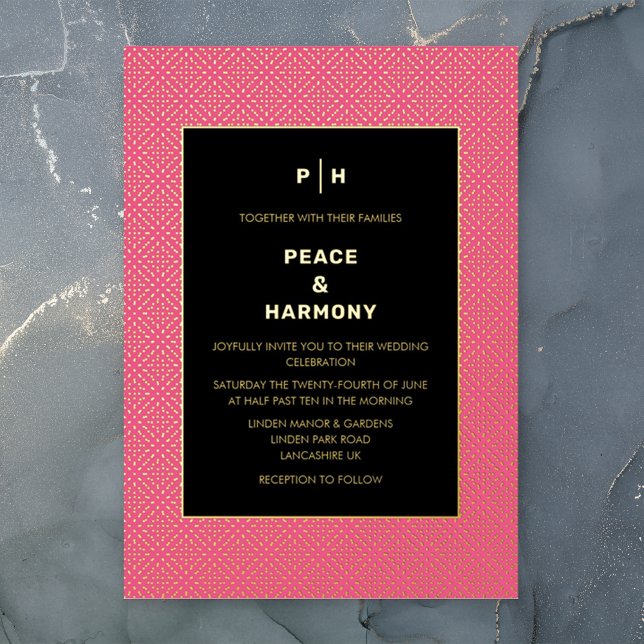 Invitación Con Relieve Metalizado Carnaby Confetti Gold Boda negro rosado (Subido por el creador)