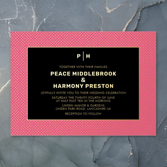 Invitación Con Relieve Metalizado Carnaby Confetti Gold Boda negro rosado (Subido por el creador)