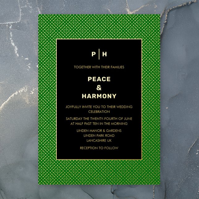 Invitación Con Relieve Metalizado Carnaby Confetti Gold Green Boda (Subido por el creador)