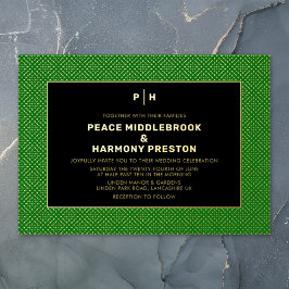 Invitación Con Relieve Metalizado Carnaby Confetti Gold Green Boda