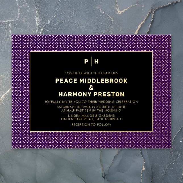 Invitación Con Relieve Metalizado Carnaby Confetti Gold Purple Black Boda (Subido por el creador)