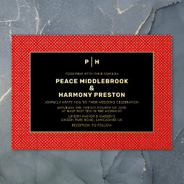 Invitación Con Relieve Metalizado Carnaby Confetti Gold Red Black Boda