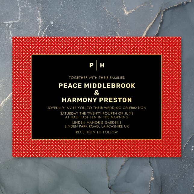 Invitación Con Relieve Metalizado Carnaby Confetti Gold Red Black Boda (Subido por el creador)