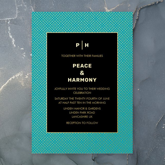 Invitación Con Relieve Metalizado Carnaby Confetti Gold Turquoise Black Boda (Subido por el creador)