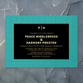 Invitación Con Relieve Metalizado Carnaby Confetti Gold Turquoise Black Boda