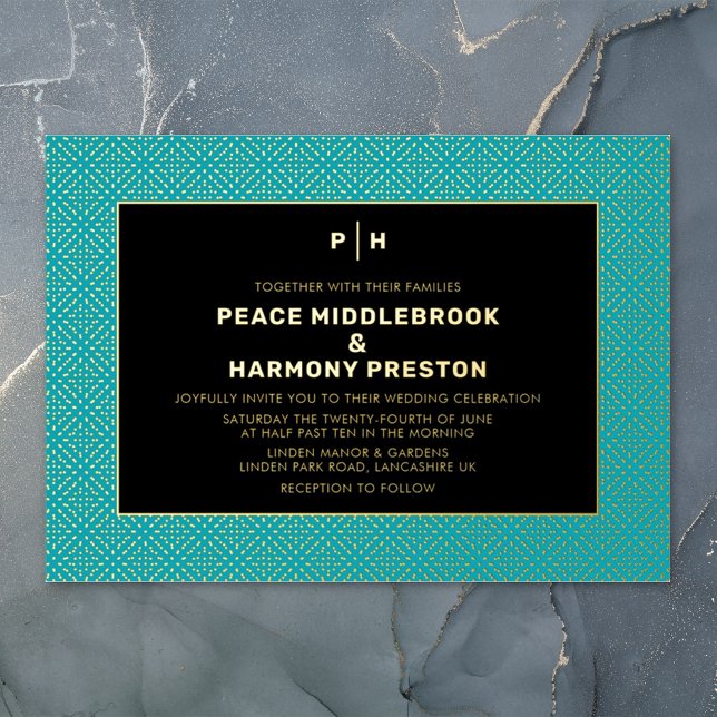 Invitación Con Relieve Metalizado Carnaby Confetti Gold Turquoise Black Boda (Subido por el creador)