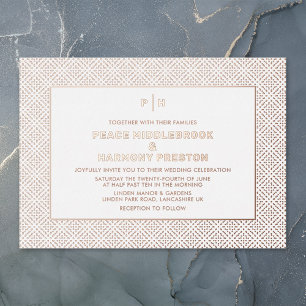 Invitación Con Relieve Metalizado Carnaby Confetti Rosa Boda Blanco Oro